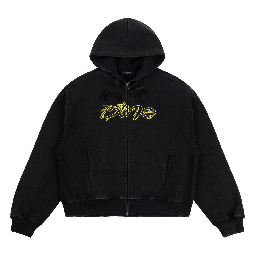 DIME（ダイム）| DISTRESSED TERRY ZIP HOODIE / ACID BLACK | スノーボード・スケートボードのTACTICS JAPAN
