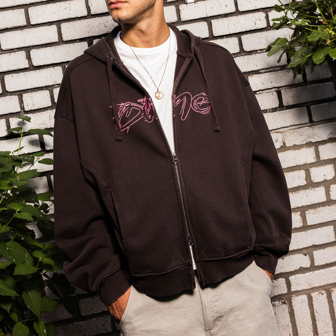 DIME（ダイム）| DISTRESSED TERRY ZIP HOODIE / ACID BROWN | スノーボード・スケートボードのTACTICS JAPAN