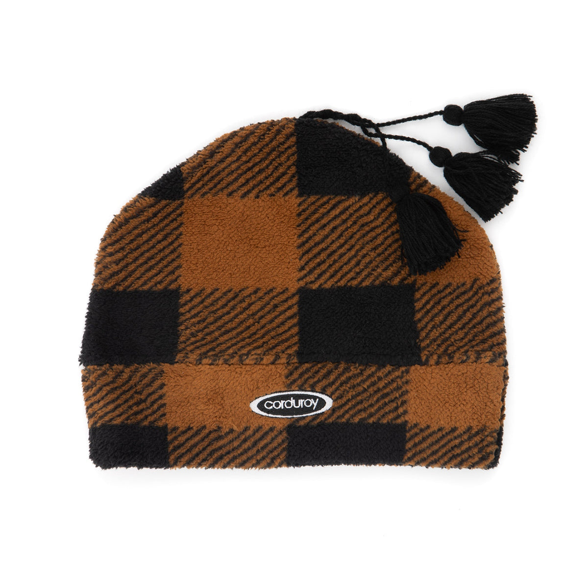 FLEECE TASSLE BEANIE / PLAID