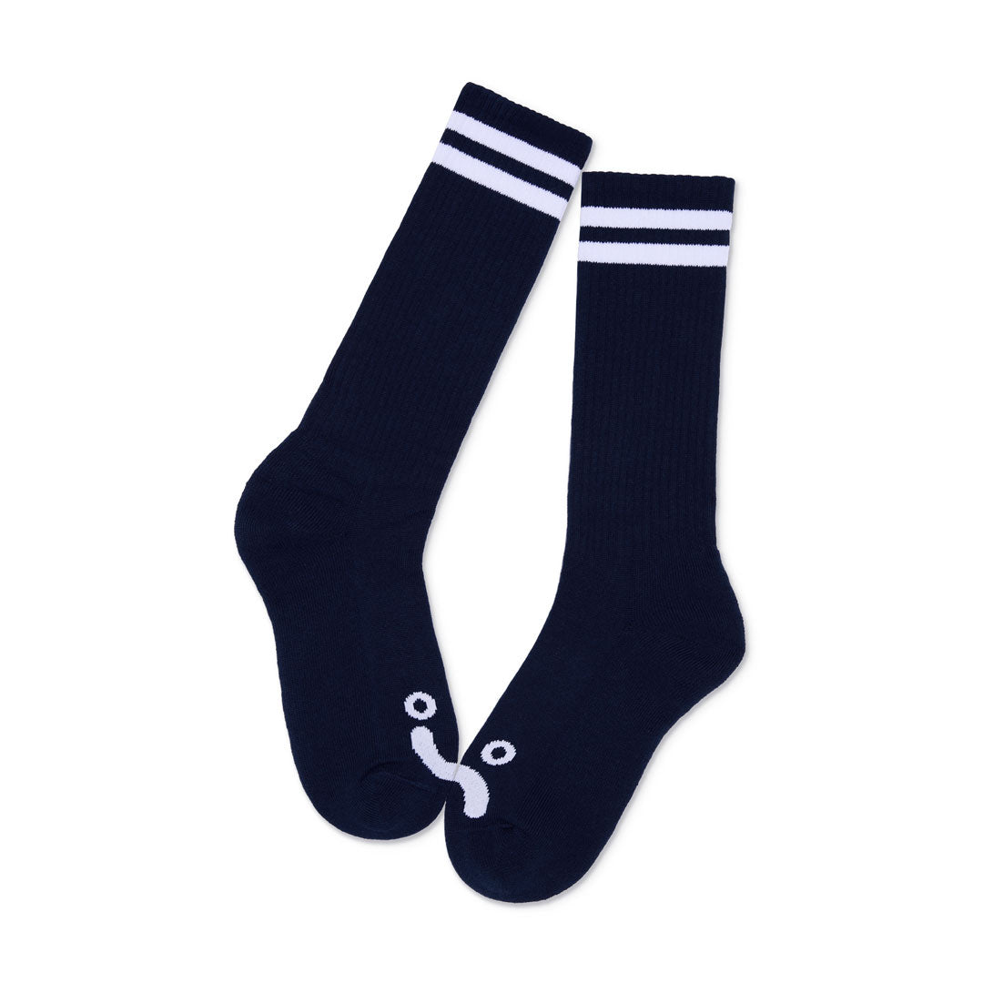 POLAR SKATE CO.（ポーラー スケート カンパニー）| RIB SOCKS LONG HAPPY SAD / WHITE/NAVY | スノーボード・スケートボードのTACTICS JAPAN
