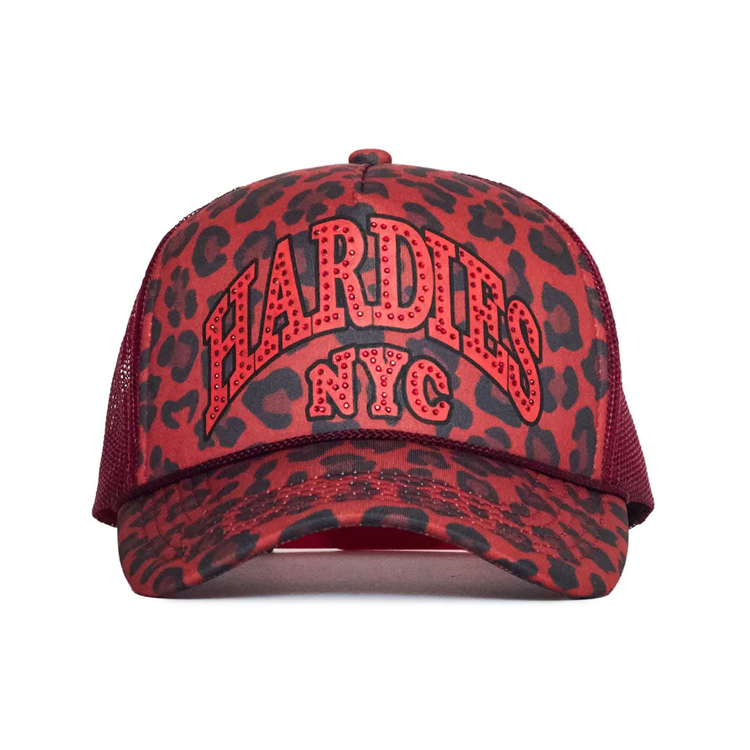 HARDIES HARDWARE（ハーディーズ ハードウェア）| HARDIES NYC RHINESTONE PRE CURVE TRUCKER HAT / RED LEOPARD | スノーボード・スケートボードのTACTICS JAPAN