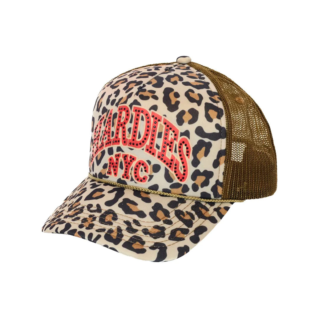HARDIES HARDWARE（ハーディーズ ハードウェア）| HARDIES NYC RHINESTONE PRE CURVE TRUCKER HAT / LEOPARD/RED | スノーボード・スケートボードのTACTICS JAPAN
