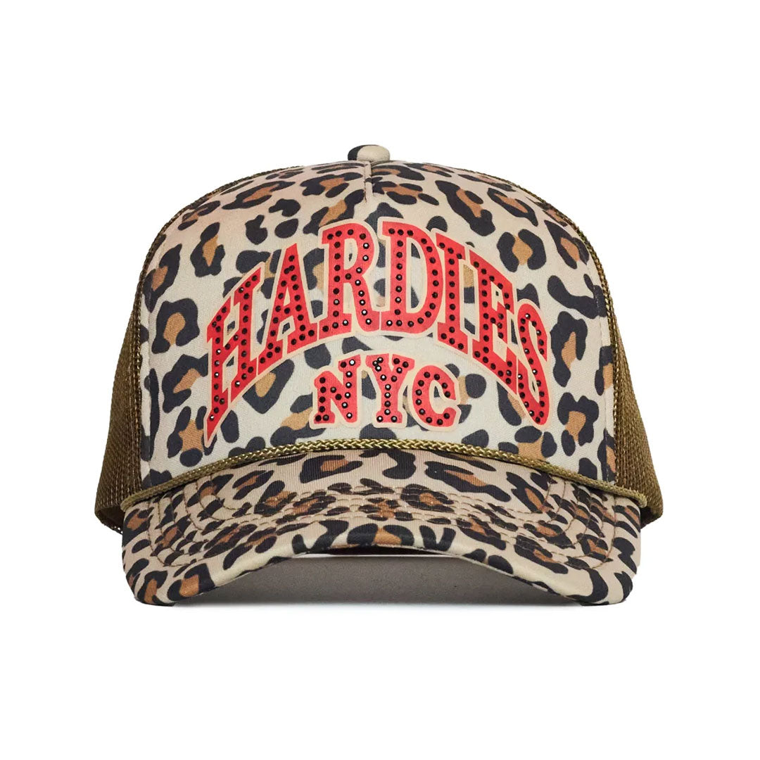 HARDIES HARDWARE（ハーディーズ ハードウェア）| HARDIES NYC RHINESTONE PRE CURVE TRUCKER HAT / LEOPARD/RED | スノーボード・スケートボードのTACTICS JAPAN