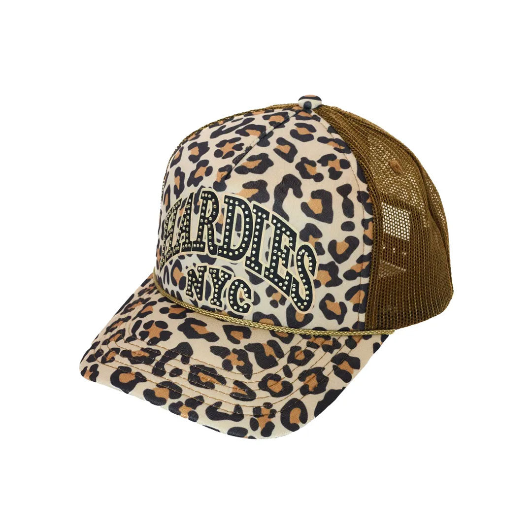 HARDIES HARDWARE（ハーディーズ ハードウェア）| HARDIES NYC RHINESTONE PRE CURVE TRUCKER HAT / LEOPARD BLACK | スノーボード・スケートボードのTACTICS JAPAN