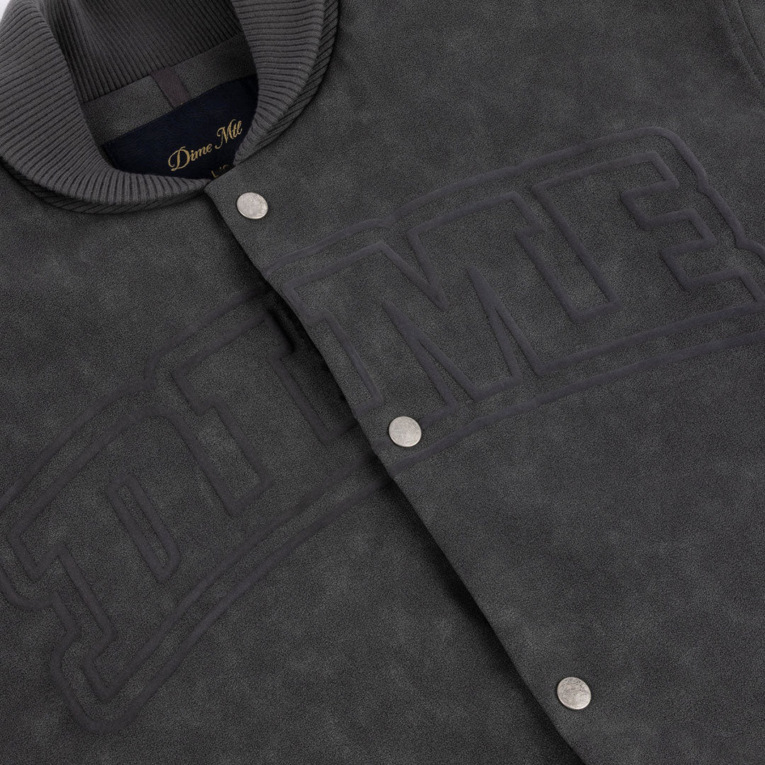 DIME（ダイム）| FAUX SUEDE VARSITY JACKET / CHARCOAL | スノーボード・スケートボードのTACTICS JAPAN