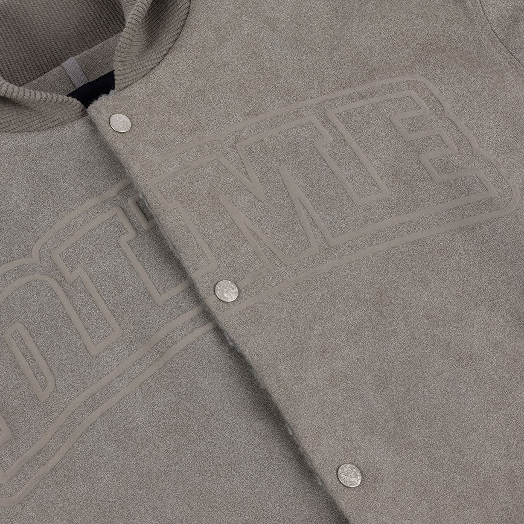 FAUX SUEDE VARSITY JACKET / GRAY