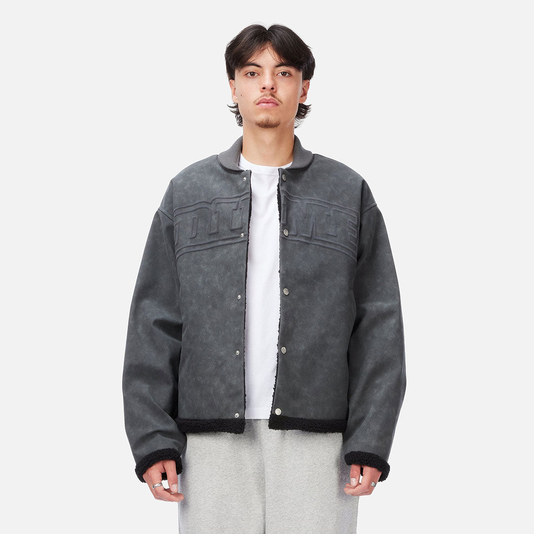 DIME（ダイム）| FAUX SUEDE VARSITY JACKET / CHARCOAL | スノーボード・スケートボードのTACTICS JAPAN