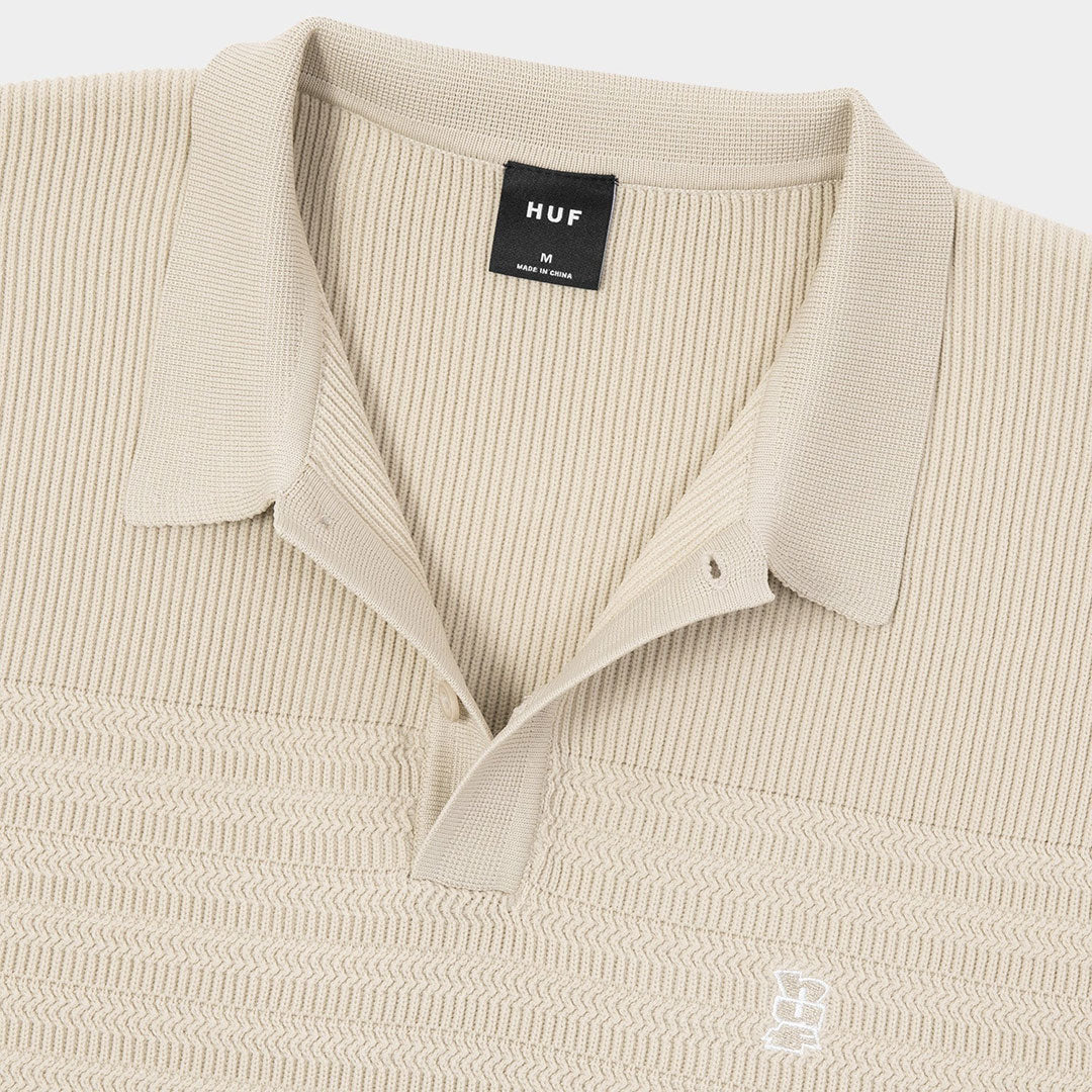 HUF WORLDWIDE（ハフ ワールドワイド）| MEGABLAST KNIT POLO TOP / BLEACH | スノーボード・スケートボードのTACTICS JAPAN