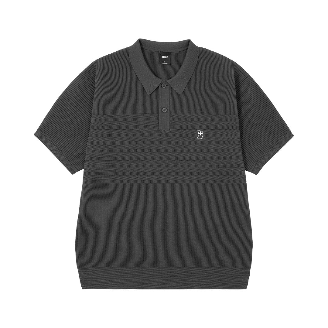 HUF WORLDWIDE（ハフ ワールドワイド）| MEGABLAST KNIT POLO TOP / CHARCOAL | スノーボード・スケートボードのTACTICS JAPAN