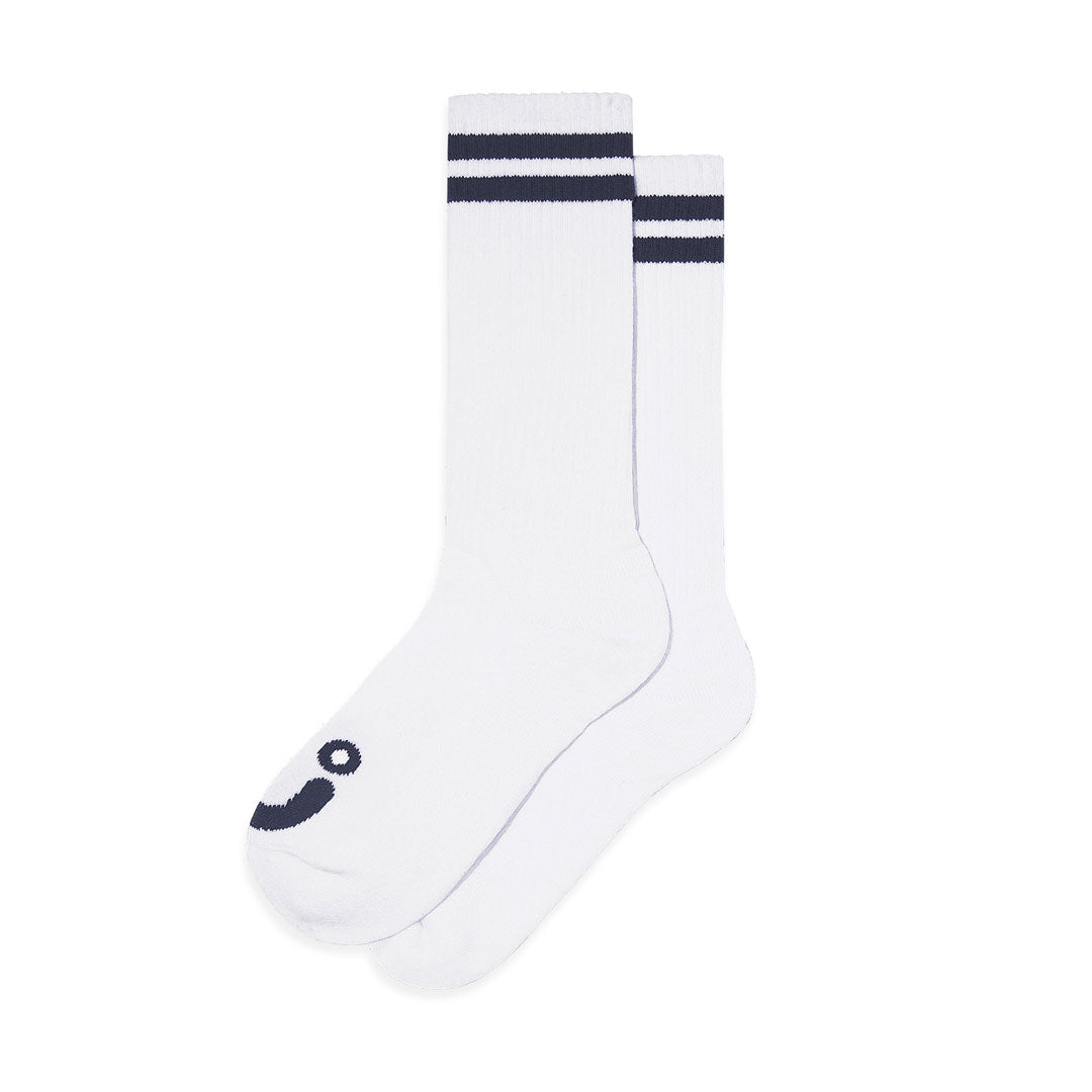 POLAR SKATE CO.（ポーラー スケート カンパニー）| RIB SOCKS LONG HAPPY SAD / WHITE/NAVY | スノーボード・スケートボードのTACTICS JAPAN