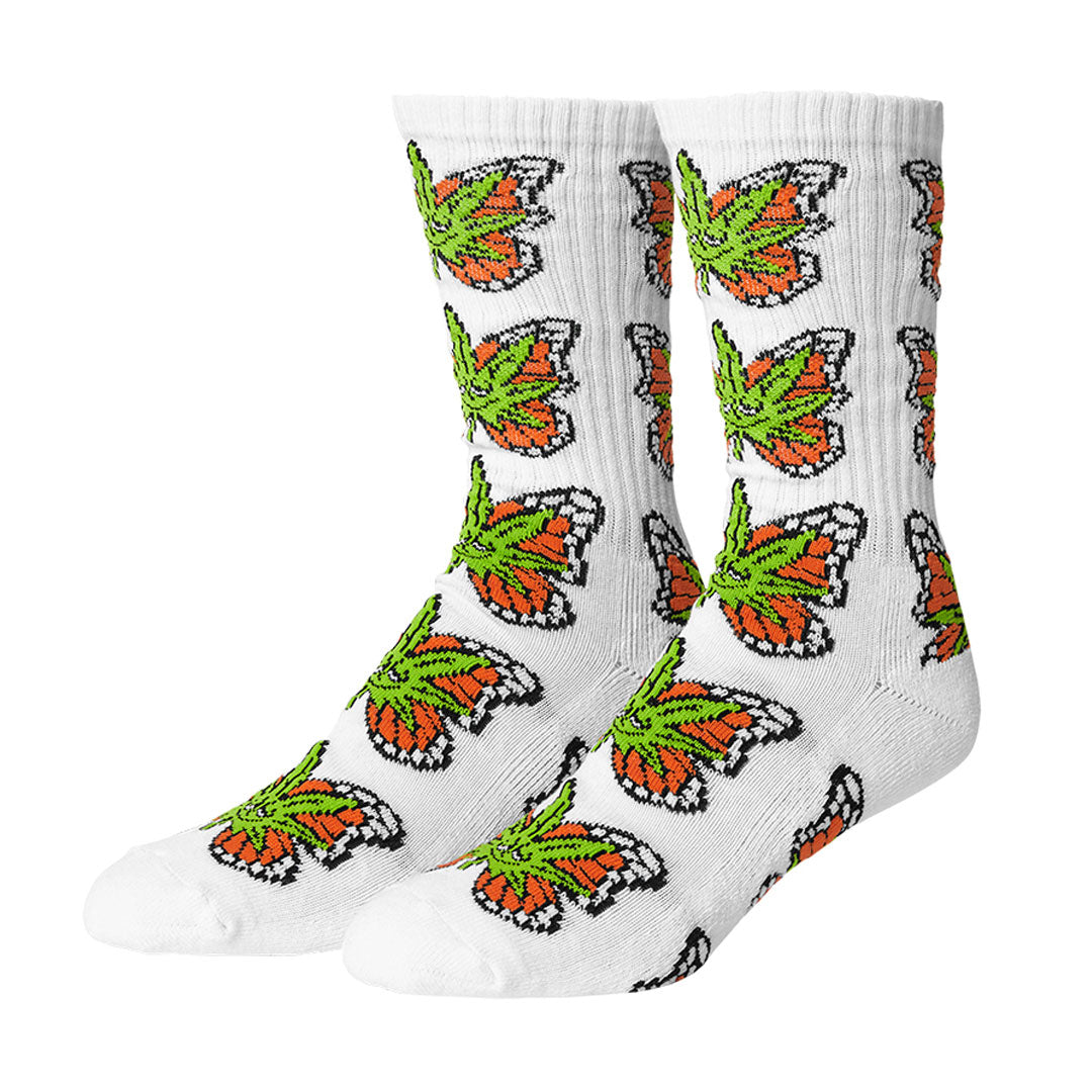GREEN BUDDERFLY SOCK / WHITE