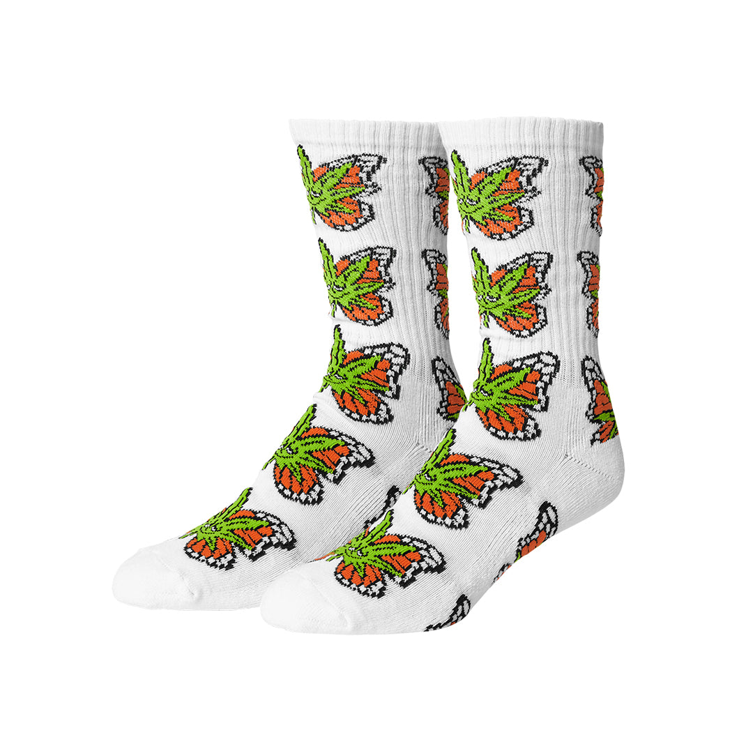 HUF WORLDWIDE（ハフ ワールドワイド）| GREEN BUDDERFLY SOCK / WHITE | スノーボード・スケートボードのTACTICS JAPAN