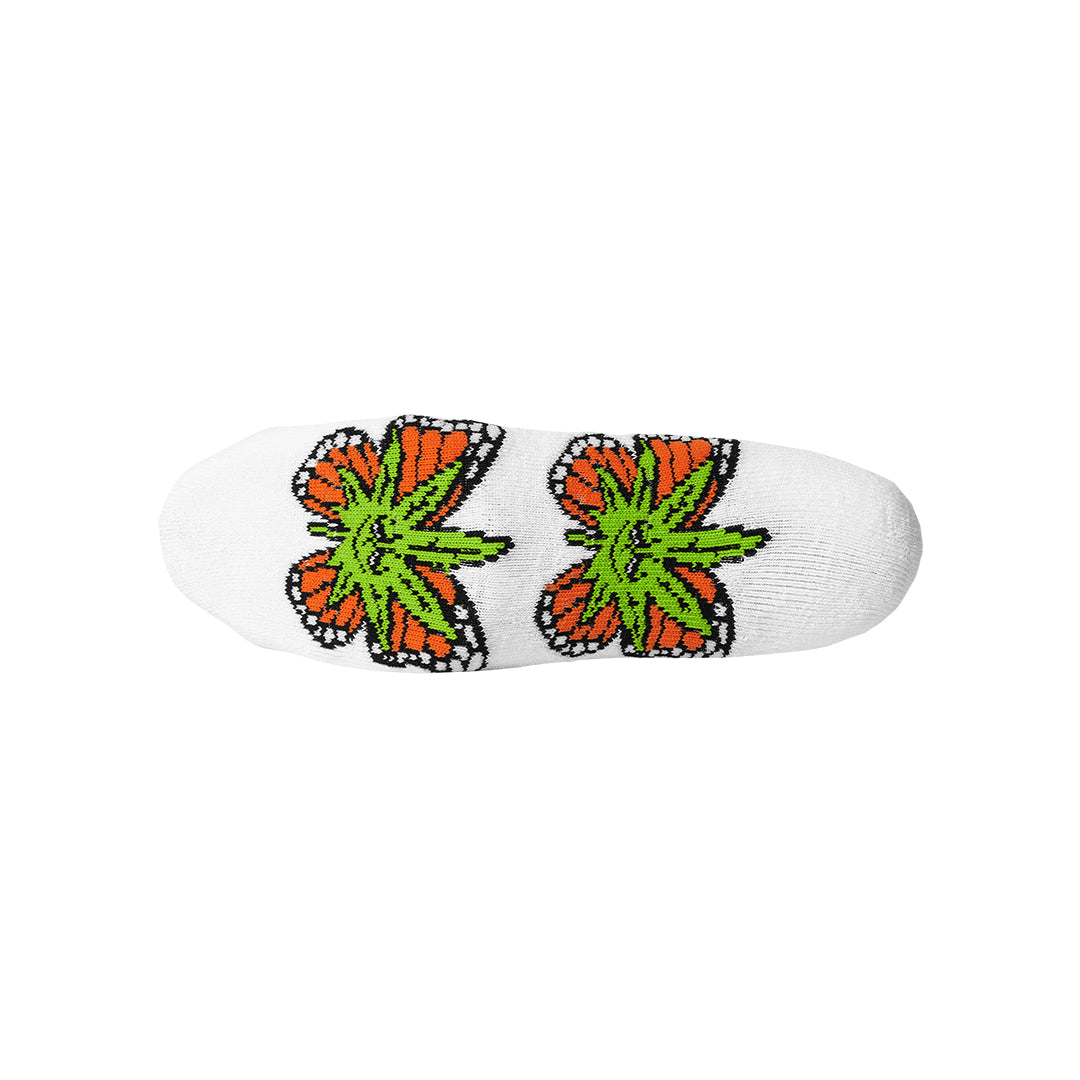 HUF WORLDWIDE（ハフ ワールドワイド）| GREEN BUDDERFLY SOCK / WHITE | スノーボード・スケートボードのTACTICS JAPAN