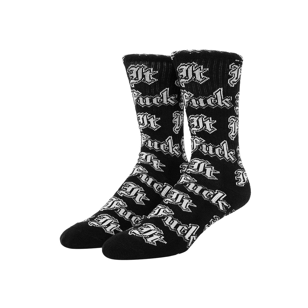 HUF WORLDWIDE（ハフ ワールドワイド）| FUCK IT OLD ENGLISH SOCK / BLACK | スノーボード・スケートボードのTACTICS JAPAN