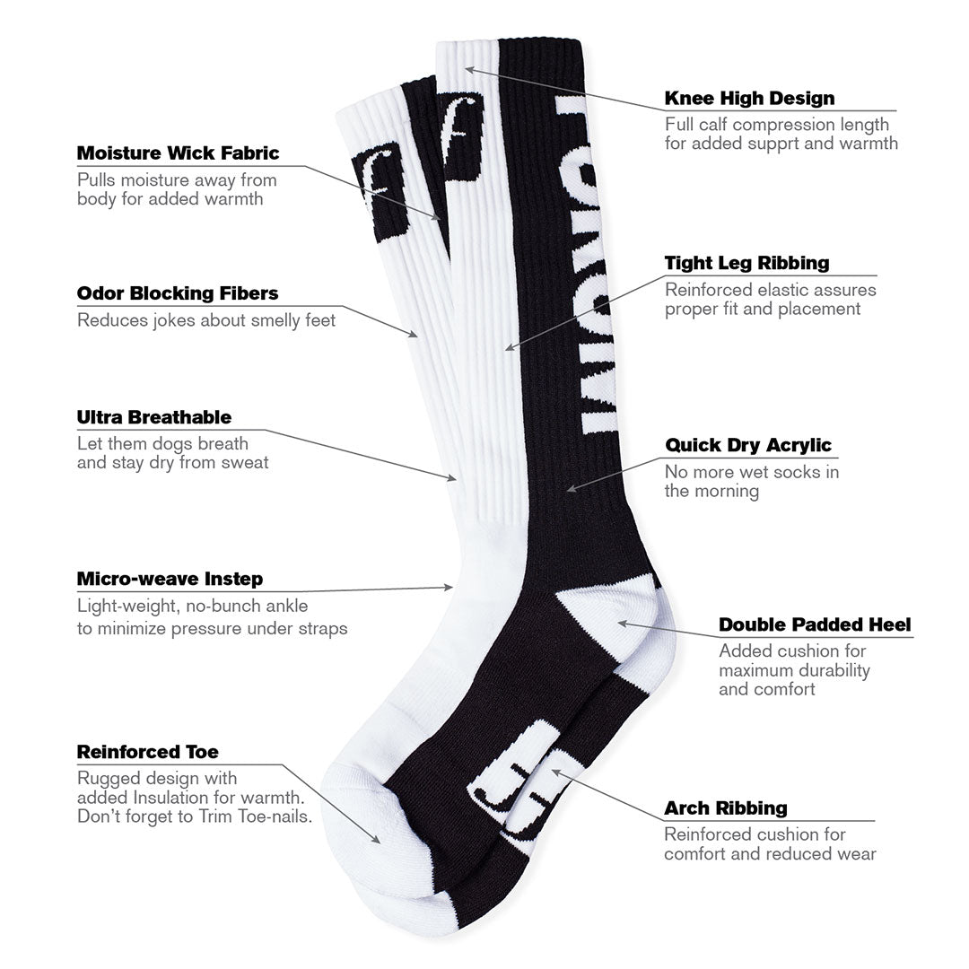 FORUM SNOWBOARDS（フォーラム スノーボード）| THE FORUM RIDING SOCK / WHITE/BLACK | スノーボード・スケートボードのTACTICS JAPAN