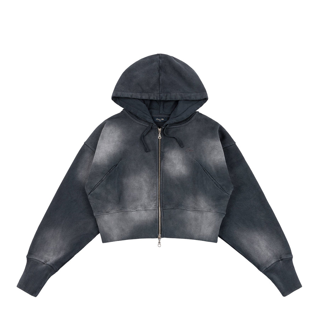 DIME MTL（ダイム モントリオール）| CROPPED ZIP HOODIE / BLACK WASHED | スノーボード・スケートボードのTACTICS JAPAN