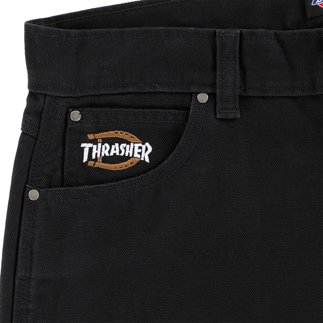 DICKIES SKATEBOARDING（ディッキーズ スケートボーディング）| DICKIES X THRASHER DOUBLE KNEE PANTS / BLACK | スノーボード・スケートボードのTACTICS JAPAN