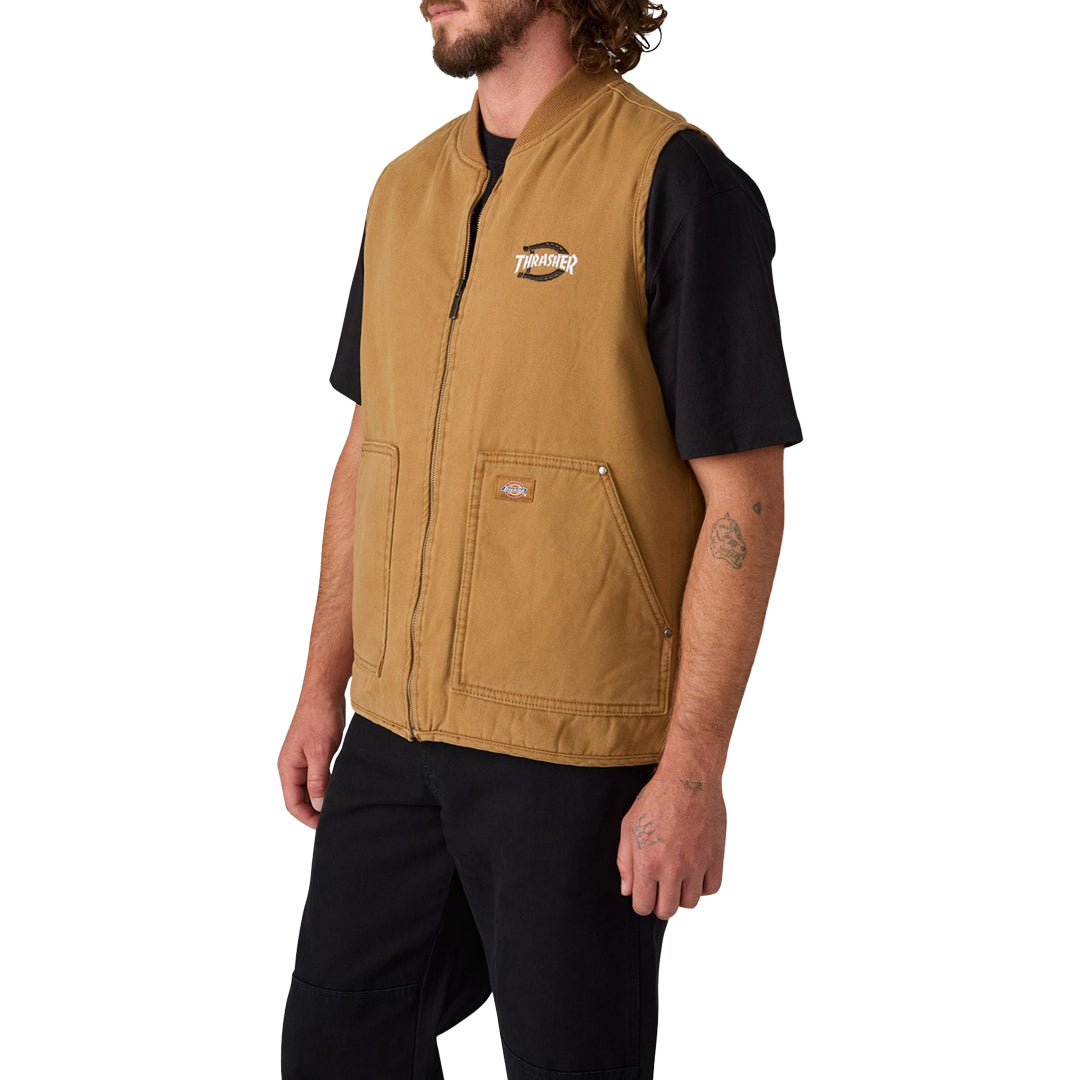 DICKIES SKATEBOARDING（ディッキーズ スケートボーディング）| DICKIES X THRASHER REVERSIBLE VEST / BROWN DUCK | スノーボード・スケートボードのTACTICS JAPAN
