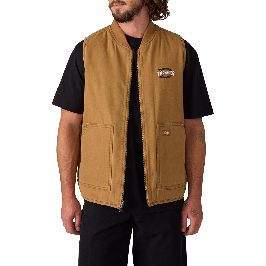 DICKIES SKATEBOARDING（ディッキーズ スケートボーディング）| DICKIES X THRASHER REVERSIBLE VEST / BROWN DUCK | スノーボード・スケートボードのTACTICS JAPAN