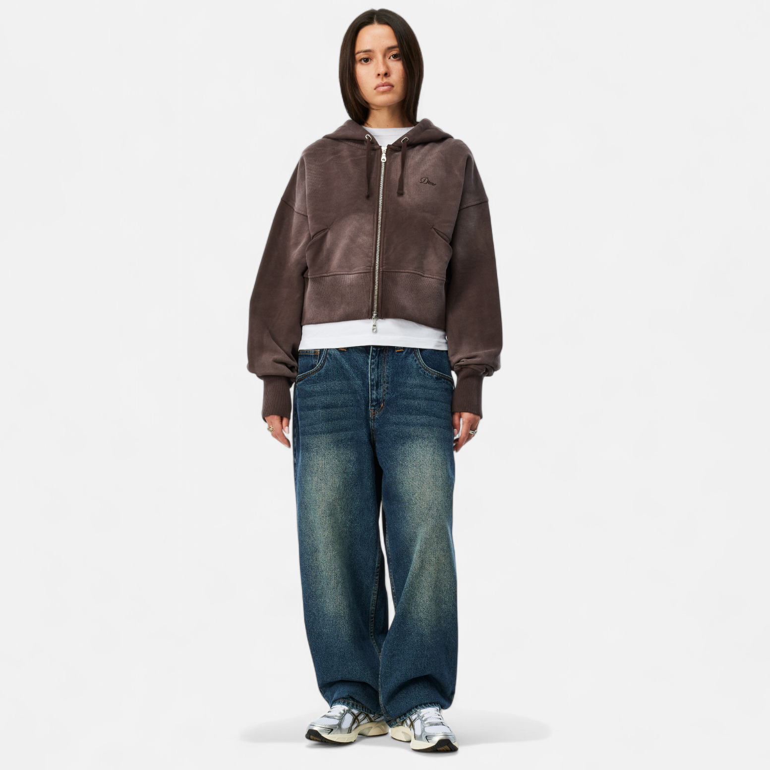 DIME MTL（ダイム モントリオール）| CROPPED ZIP HOODIE / BROWN WASHED | スケートボード・スノーボードのTACTICS JAPAN