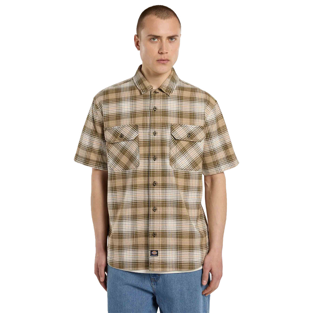 DICKIES SKATEBOARDING（ディッキーズ スケートボーディング）| MIKE ANDERSON CHECK SHORT SLEEVE SHIRT / DARK OLIVE | スノーボード・スケートボードのTACTICS JAPAN