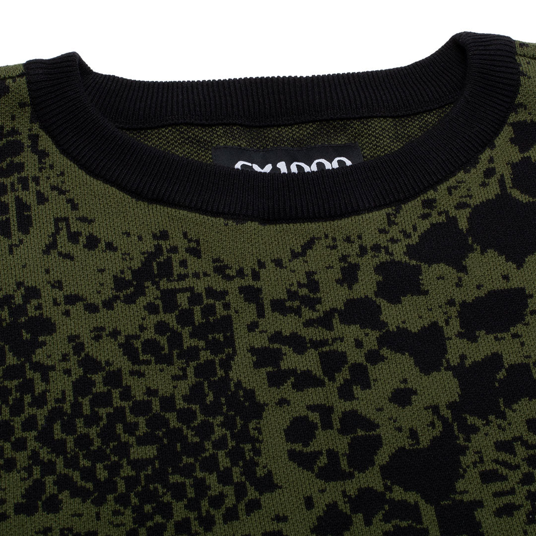 GX1000（ジーエックスワンサウザンド）| JACQUARD KNIT SWEATER LACED / GREEN AND BLACK | スノーボード・スケートボードのTACTICS JAPAN
