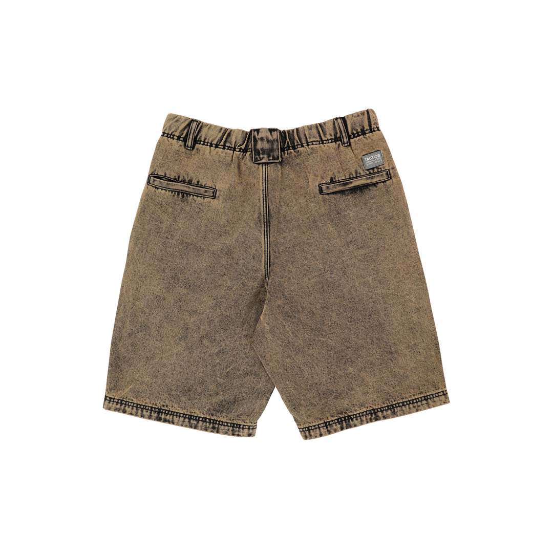 TACTICS（タクティクス）| BUFFET PLEATED DENIM SHORTS / GOLD OVERDYE BLACK DENIM | スノーボード・スケートボードのTACTICS JAPAN