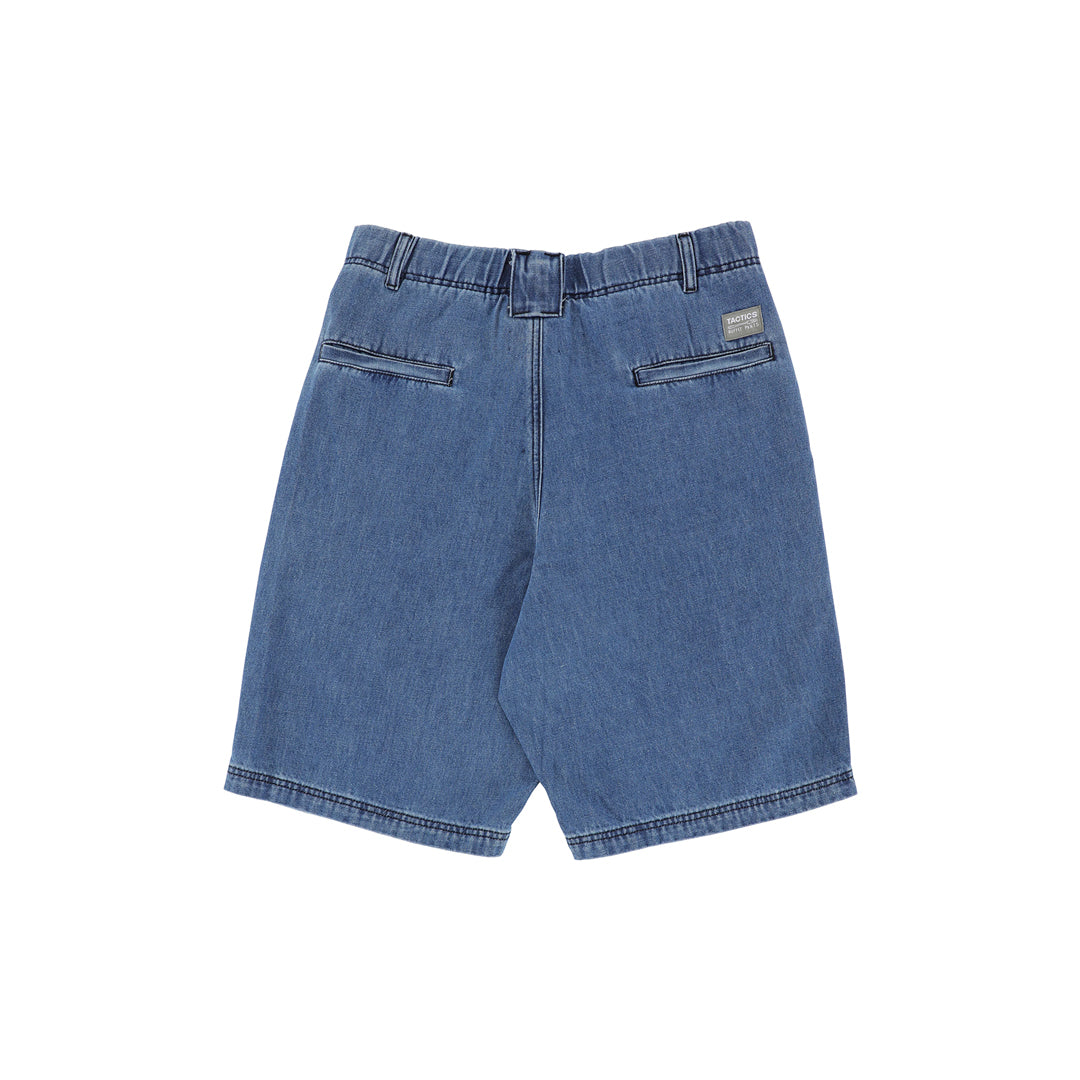 TACTICS（タクティクス）| BUFFET PLEATED DENIM SHORTS / WASHED BLUE DENIM | スノーボード・スケートボードのTACTICS JAPAN