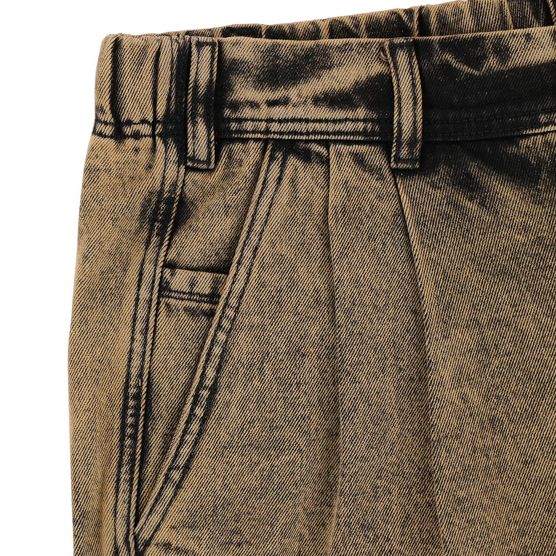 TACTICS（タクティクス）| BUFFET PLEATED DENIM SHORTS / GOLD OVERDYE BLACK DENIM | スノーボード・スケートボードのTACTICS JAPAN