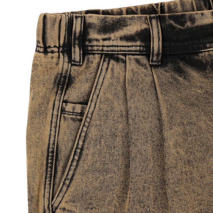 TACTICS（タクティクス）| BUFFET PLEATED DENIM SHORTS / GOLD OVERDYE BLACK DENIM | スノーボード・スケートボードのTACTICS JAPAN