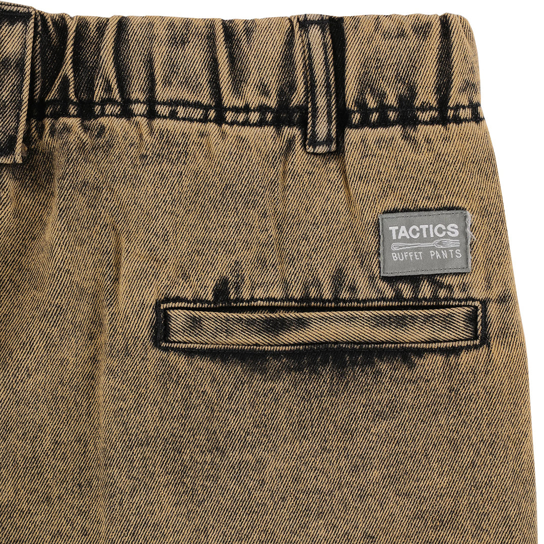 TACTICS（タクティクス）| BUFFET PLEATED DENIM SHORTS / GOLD OVERDYE BLACK DENIM | スノーボード・スケートボードのTACTICS JAPAN