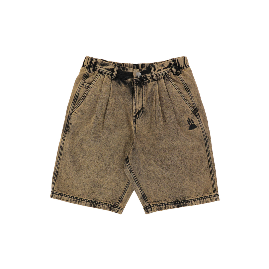 TACTICS（タクティクス）| BUFFET PLEATED DENIM SHORTS / GOLD OVERDYE BLACK DENIM | スノーボード・スケートボードのTACTICS JAPAN
