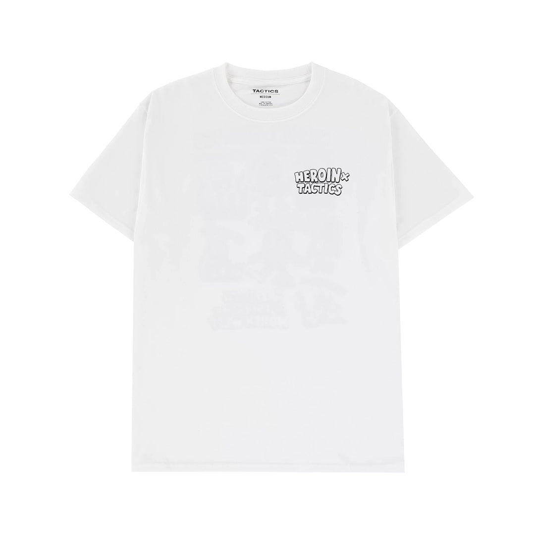 HEROIN SKATEBOARD（ヘロイン スケートボード）| HEROIN X TACTICS CRYPTEGGS T-SHIRT / WHITE | スノーボード・スケートボードのTACTICS JAPAN