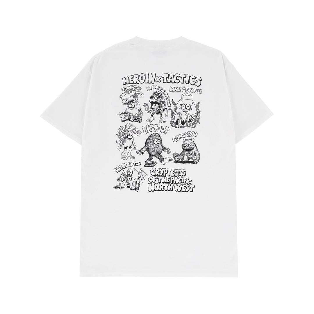 HEROIN SKATEBOARD（ヘロイン スケートボード）| HEROIN X TACTICS CRYPTEGGS T-SHIRT / WHITE | スノーボード・スケートボードのTACTICS JAPAN